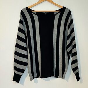 Cyrus Sweater Black Gray Striped Dolman Sleeve Size M